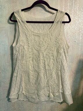 Source Unknown White, Fairy, Boho, Lace Sleeveless Fully Lined Tank Top Med to L